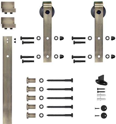 96-in Satin Antique Brass Indoor Standard Soft Close Single Barn door hardware kit