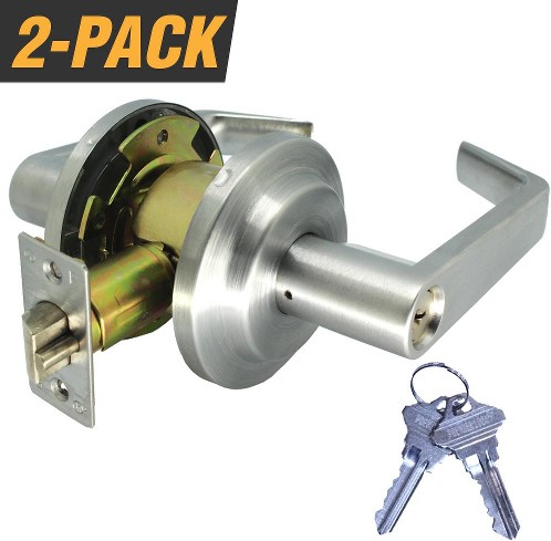 Satin Chrome Interior or Hall/Closet Single-Cylinder Deadbolt and Keyed Entry Door Handle 2 -Pack