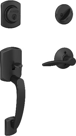 Greenwich-Delfayo Matte Black Single-Cylinder Keyed Entry Door Handleset with Decorative Lever