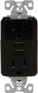 15 -Amp 125-volt Tamper Resistant Residential/Commercial Decorator USB outlet Dual Type A , Black
