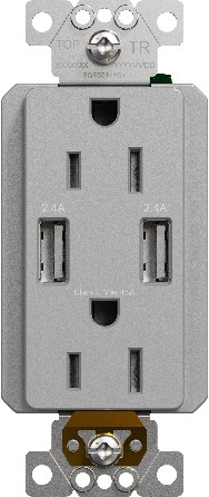 X Series 15 -Amp 125-volt Tamper Resistant Residential Decorator Surge USB outlet Type A/C , Matte Gray