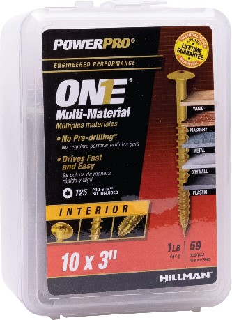 One #10 x 3-in Yellow zinc Interior Cabinet screws ( 59 -Per Box )