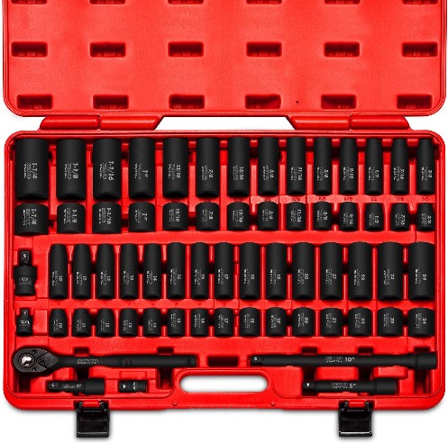 65 -Piece Standard (SAE) and Metric 1/2-in Drive Set 6-point Impact Socket Set