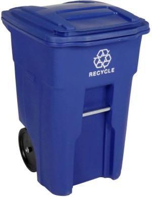 48 Gallon Blue/Recycle Resin Wheeled Outdoor Hinged Lid Trash Can