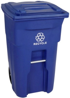 64 Gallon Blue/Recycle Resin Wheeled Outdoor Hinged Lid Trash Can