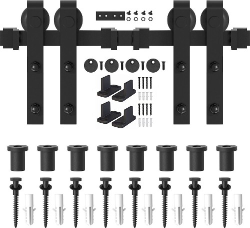 120-in Matte Matte Black Indoor J-strap Double Barn door hardware kit