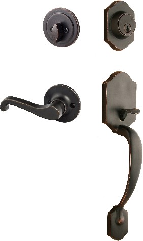 SureLoc Coral Vintage Bronze Single-Cylinder Left-Handed Exterior Keyed Entry Door Handle