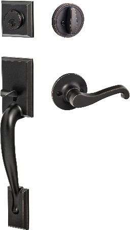 SureLoc Madison Vintage Bronze Exterior Single-Cylinder Deadbolt and Keyed Entry Door Handle Combo Pack