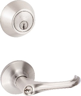 Helena Lever Helena Satin Nickel Interior/Exterior Single-Cylinder Deadbolt and Keyed Entry Door Handle Combo Pack