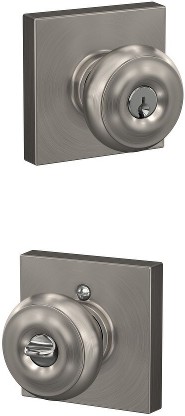 Custom Georgian - Collins Satin Nickel Exterior Keyed Entry Door Knob