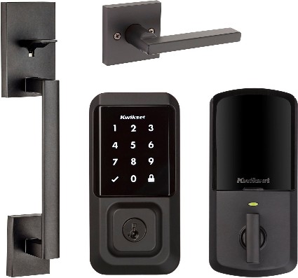 Halo Touchscreen Keyless Entry Door Lock with San Clemente Matte Black Single  Handleset with Halifax Lever
