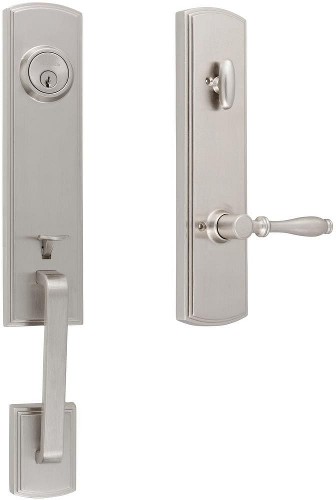 Briona Satin Nickel Single-Cylinder Deadbolt and Keyed Entry Door Handleset