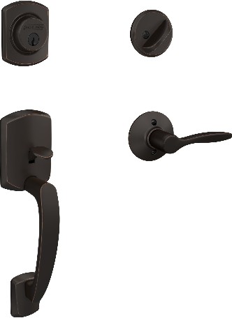 Greenwich-Delfayo Aged Bronze Single-Cylinder Deadbolt and Keyed Entry Door Handleset