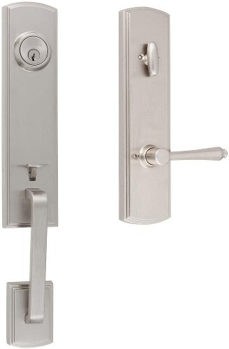 Briona Satin Nickel Single-Cylinder Deadbolt and Keyed Entry Door Handleset