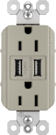 radiant 15 -Amp 125-volt Tamper Resistant Residential Decorator USB outlet Dual Type A , Nickel