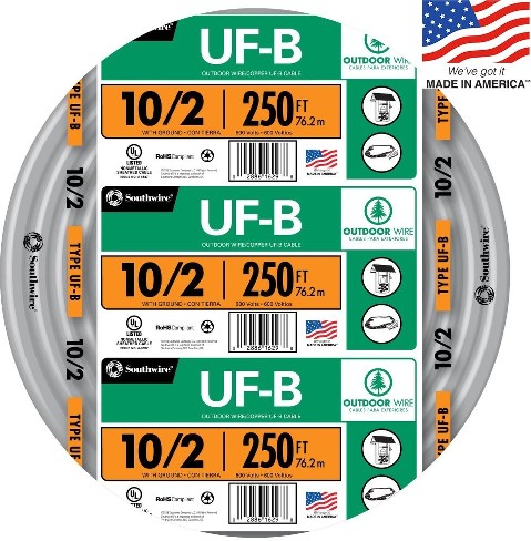 250-ft 10 / 2 Solid UF-B Wire W/G ( By-the-roll )