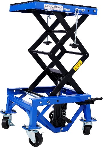 300 Lbs Hydraulic Motorcycle Scissor Jack Lift Foot Step Wheels For Small Dirt Bikes, Blue Color