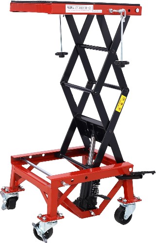 300 Lbs Hydraulic Motorcycle Scissor Jack Lift Foot Step Wheels For Small Dirt Bikes, Red Color