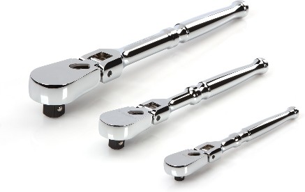 3 -Piece 90 -Tooth 1/2-in 3/8-in 1/4-in Drive Full polish Handle Flexible Head Ratchet Set