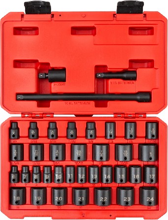 37 -Piece Standard (SAE) and Metric 3/8-in Drive Set 6-point Impact Socket Set