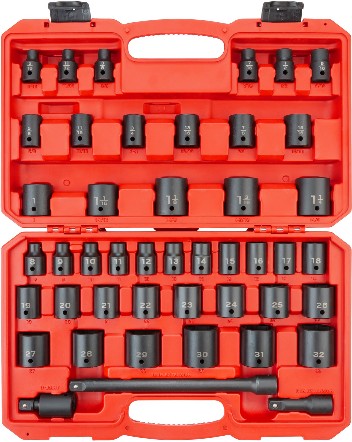 45 -Piece Standard (SAE) and Metric 1/2-in Drive Set 6-point Impact Socket Set