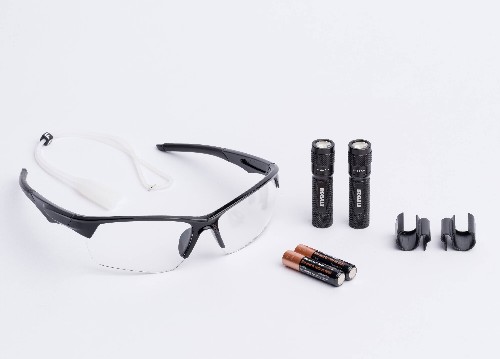 Safety Eyewear with LED flashlight 45-Lumen 1 -Adjustable Mode LED Flashlight 2 -Pack