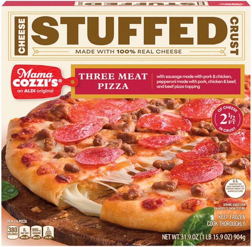 Three Meat Pepperoni, Sausage, Beef Topping Pepperoni Made With Pork, Chicken & Beef, Sausage Made With Pork & Chicken Cheese Stuffed Crust Pizza