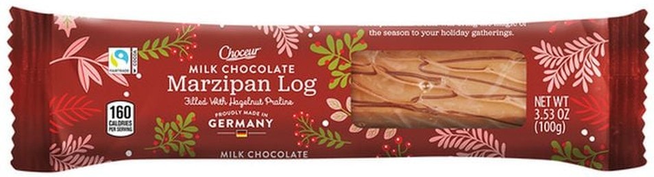 Milk Chocolate Marzipan Log Filled With Hazelnut Praline