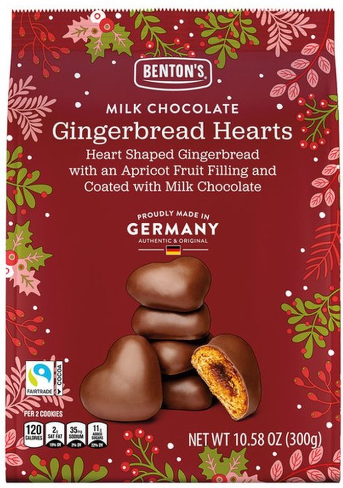 Milk Chocolate Covered Gingerbread Hearts with Fruit Filling