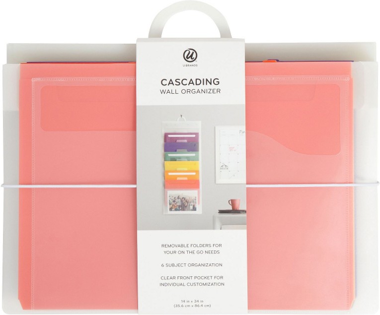 Cascading Wall Organizer, Office Supplies, Primary Colors, 6 Removable Folder Pockets, Letter Size, 14" x 34"