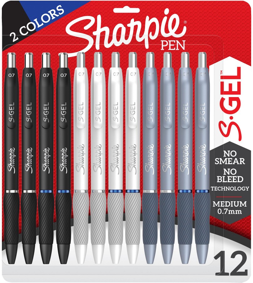 S-Gel, Gel Pens, Medium Point (0.7mm), Black and Blue Gel Ink Pens, 12 ct.