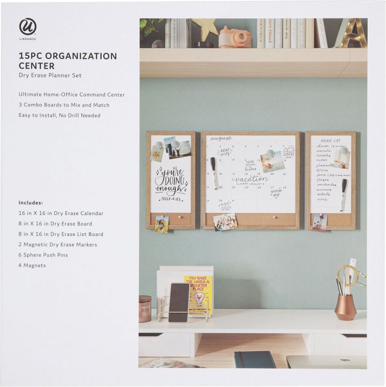 Command Center, 15-Pc. MDF Frame Command Center - Natural with Cork Strip