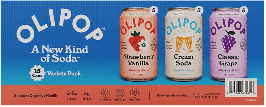 Prebiotic Soda Variety Pack, Strawberry Vanilla, Cream Soda, Classic Grape, 15 pk./12 fl. oz.