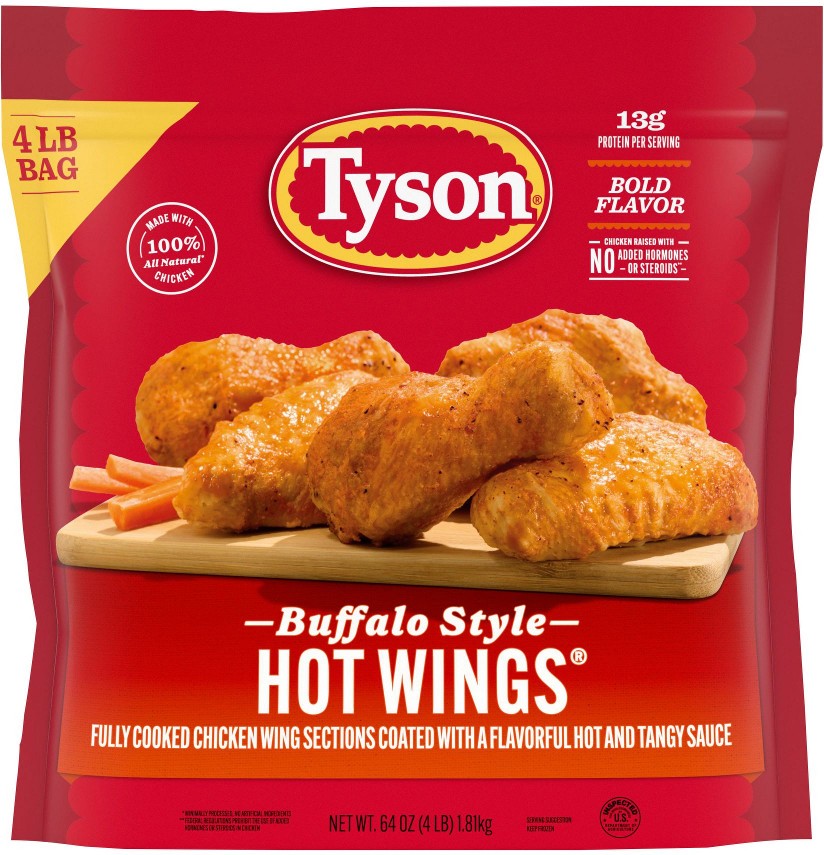 Frozen Fully Cooked Buffalo Style Hot Chicken Wings, 4 lbs.