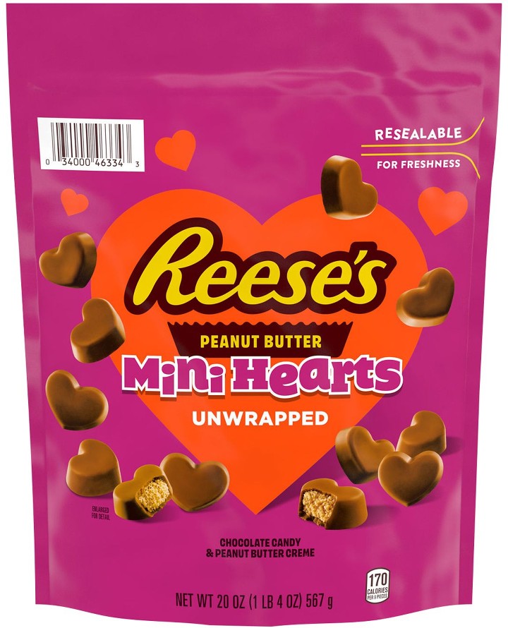 Unwrapped Chocolate Peanut Butter Creme Mini Hearts, Valentine's, Candy Bag, 20 oz.