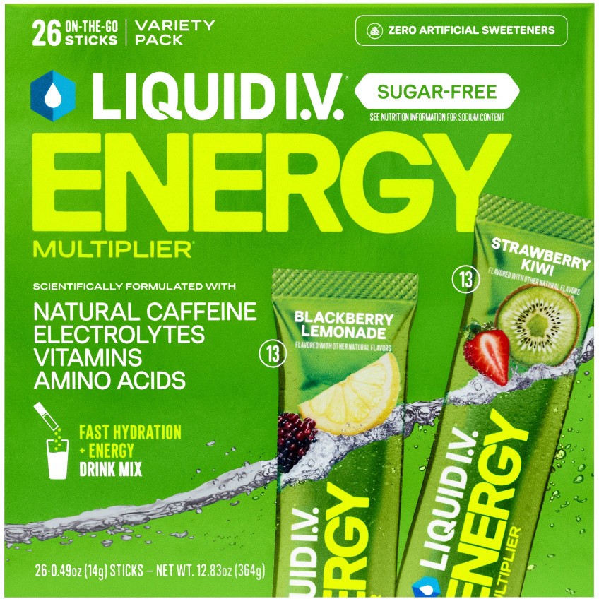 Energy Multiplier Sugar-Free Drink Mix, Strawberry Kiwi & Blackberry Lemonade, Sticks, 26 ct.