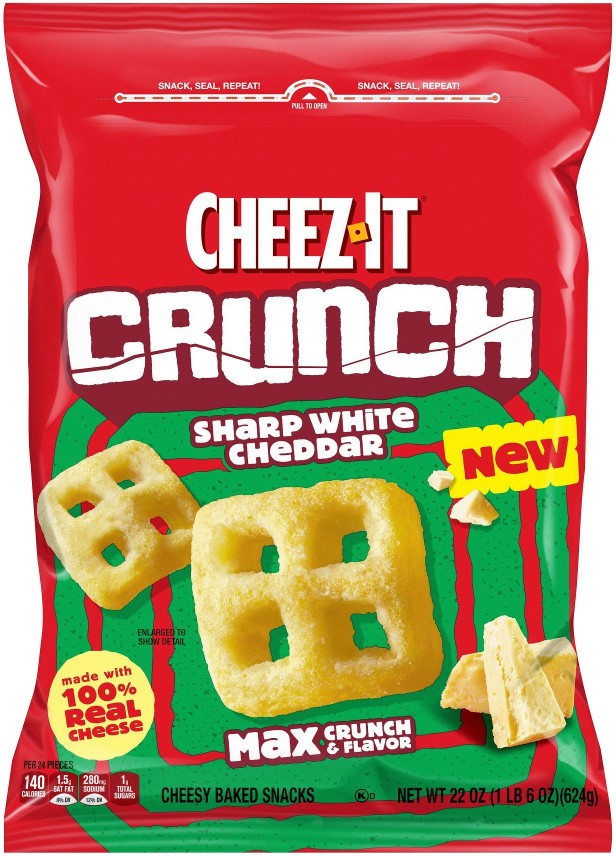 Crunch Sharp White Cheddar Cheesy Baked Snack, Lunch Snack, 22 oz.