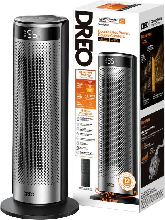 1500W Solaris 628 Portable 70Â° Oscillating Ceramic Space Heater