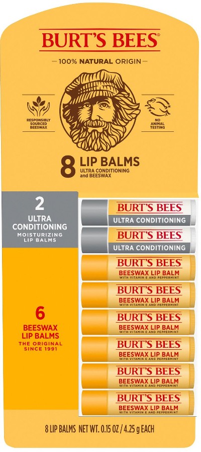 Beeswax and Ultra Conditioning Lip Balm Pack, Natural Origin Lip Care, 8 pk./0.15 oz.