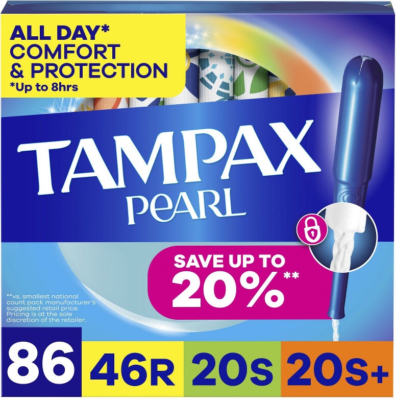 Pearl Tampons Multipack, with LeakGuard Braid, Regular/Super/Super Plus Absorbency, 86 ct.