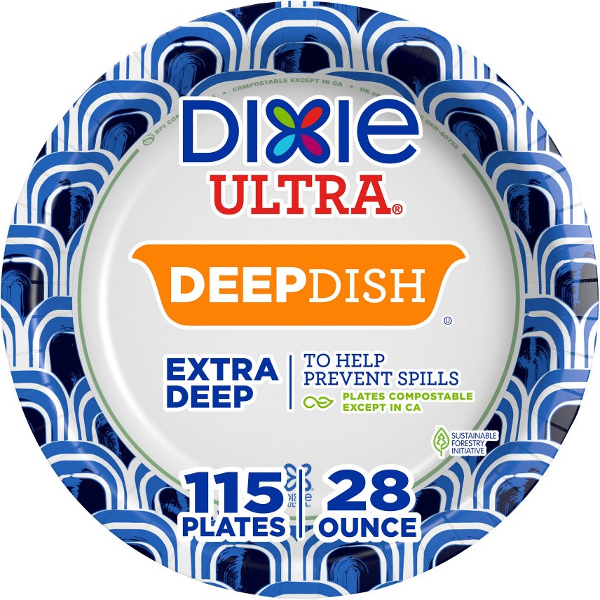 Extra Deep Dish Disposable Paper Plates, 28 oz./115 ct.