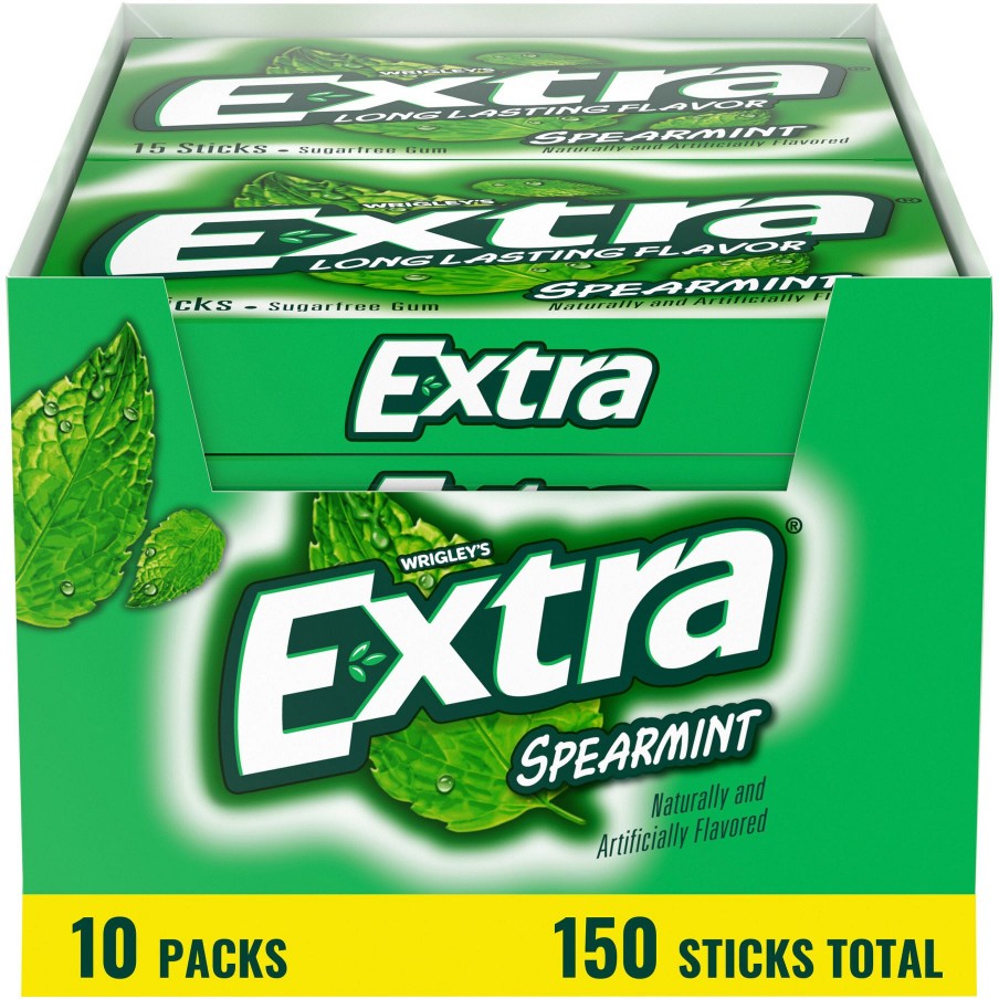 Gum Spearmint Sugar-Free Chewing Gum, 15 Pieces Per Pack, 10 pk.