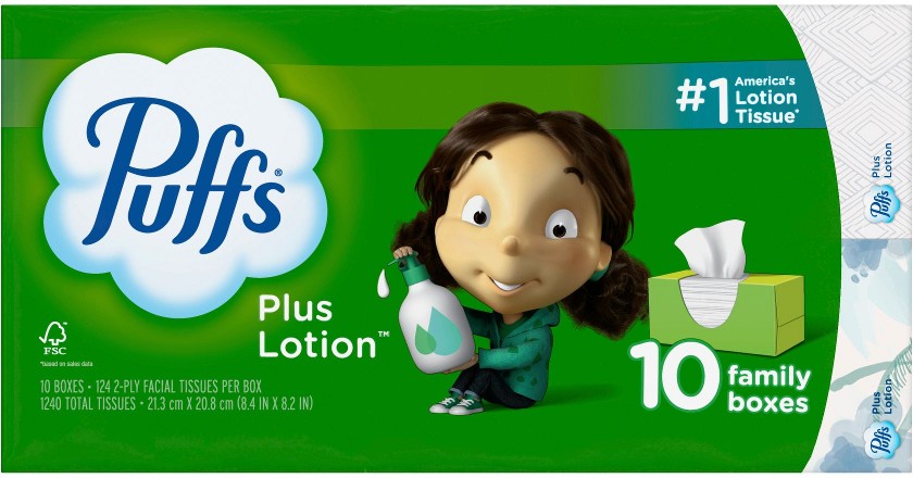 Plus Lotion Facial Tissues, 10 pk./124 tissues per box