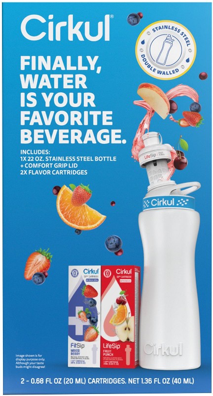 Stainless Steel Water Bottle Starter Kit with 2 Flavor Cartridges, 22 oz.