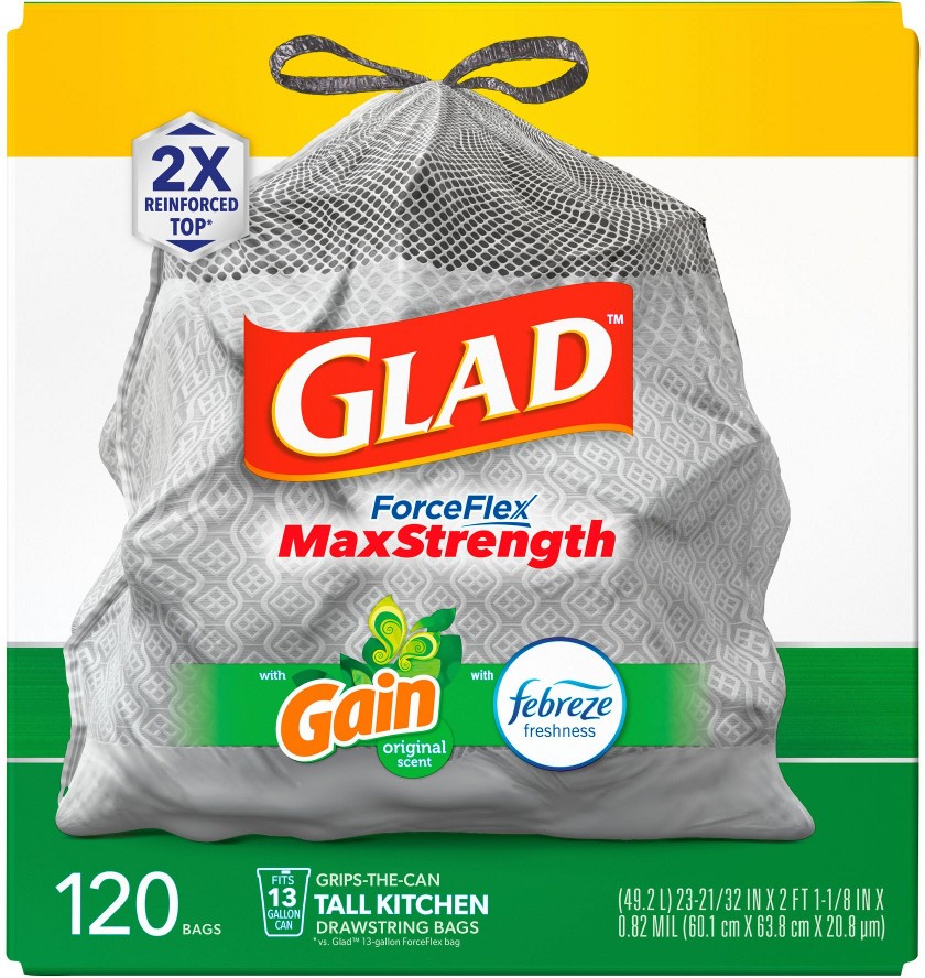 ForceFlex MaxStrength Tall Kitchen Trash Bags - Gain Original with Febreze Freshness, 120 ct./13 gal.