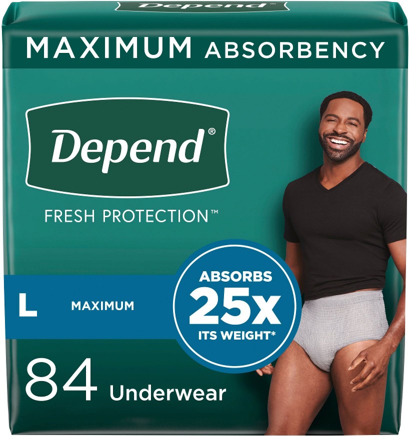 Fresh Protection Adult Incontinence Underwear for Men, Large - Grey, 84 ct.