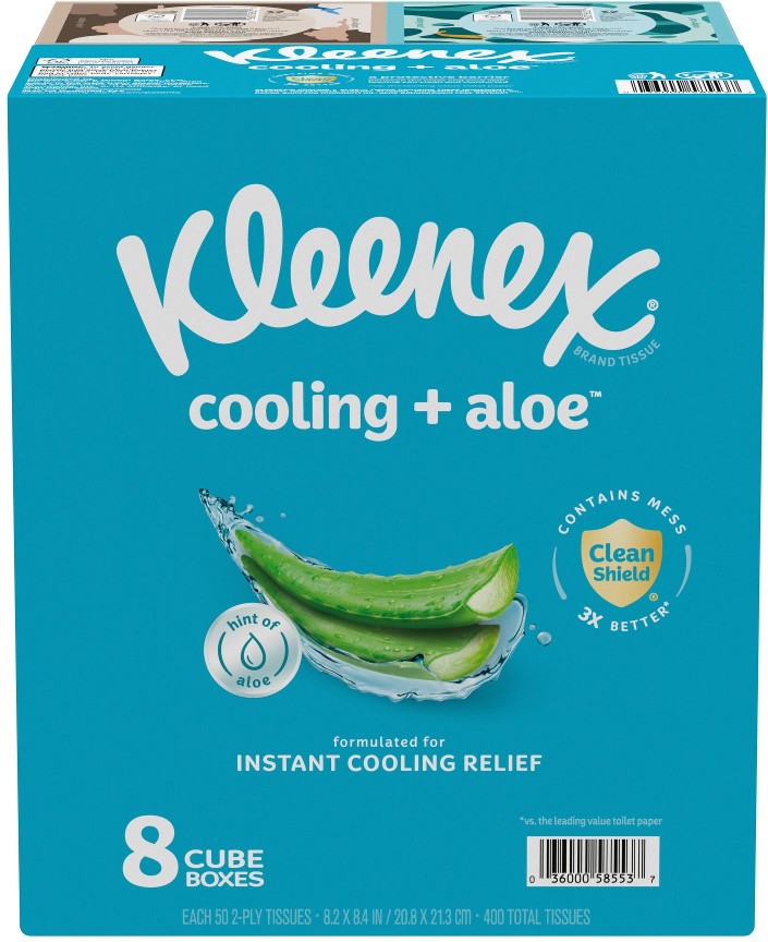 Cooling + Aloe 2-Ply Facial Tissues, 8 pk./50 tissues per box