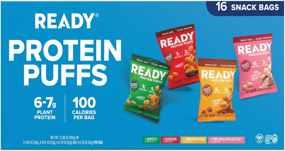 Protein Puffs, Variety Pack, 6-7g Protein, 100 Calorie Snack Bags, 16 ct.