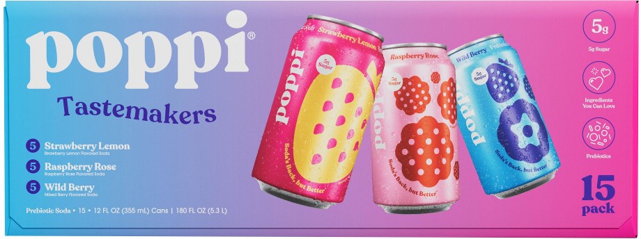 Prebiotic Soda Tastemakers Variety, Strawberry Lemon, Raspberry Rose, Wild Berry, 15 pk./12 oz.