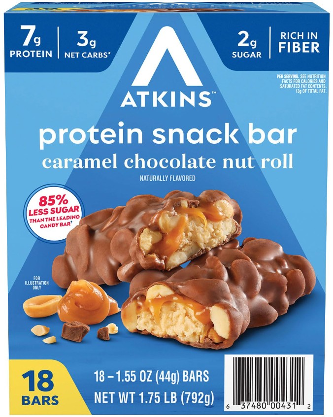 Caramel Chocolate Nut Roll Snack Bars, 7g Protein, 18 ct.